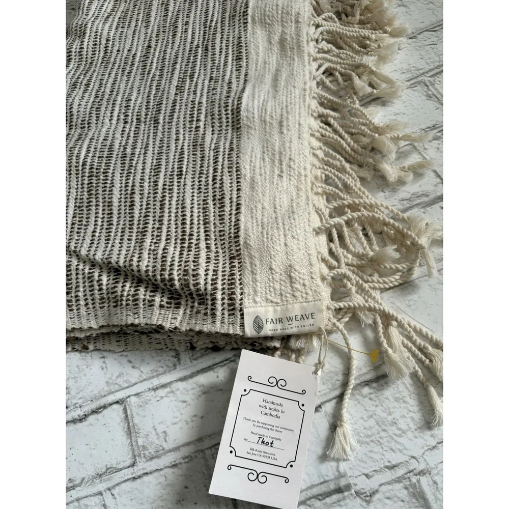 Fair Weave Cotton Hand Made In Cambodia Silk Road Cotton Cream/ Beige NWT